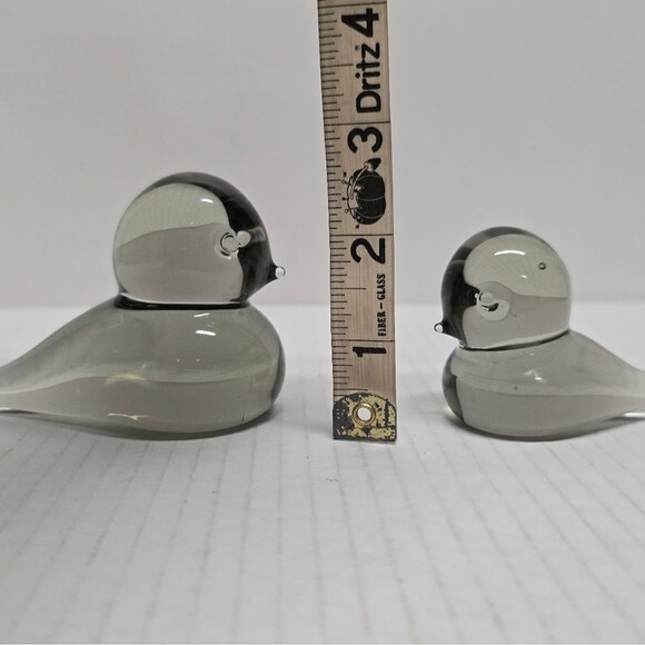 Reijmyre Glasbruk Sweden Smokey Gray Crystal Glass Bird Figurines Set Of 2 - Picture 8 of 9